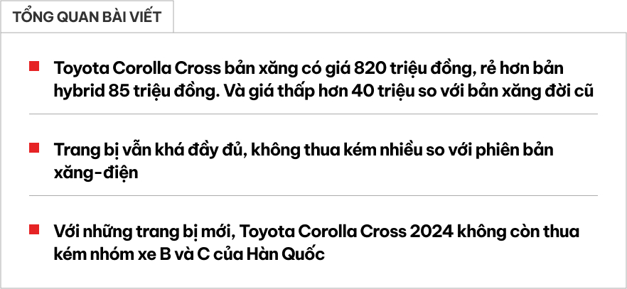 Ngồi thử Toyota Corolla Cross bản xăng giá 820 triệu đồng: Tiết kiệm 85 triệu đồng so với bản hybrid nhưng trang bị không thua kém nhiều - Ảnh 1.