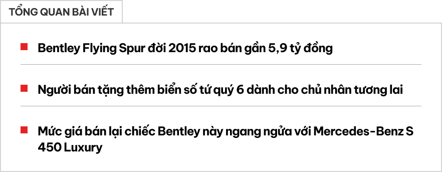 Bentley Flying Spur 11 năm tuổi rao bán hơn 5 tỷ đồng: Người mua được tặng thêm biển số tứ quý 6 - Ảnh 1.