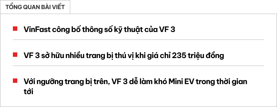 VinFast VF 3 công bố thông số: Vẫn còn ADAS, nhiều điểm 'ăn đứt' Wuling Mini EV - Ảnh 1.