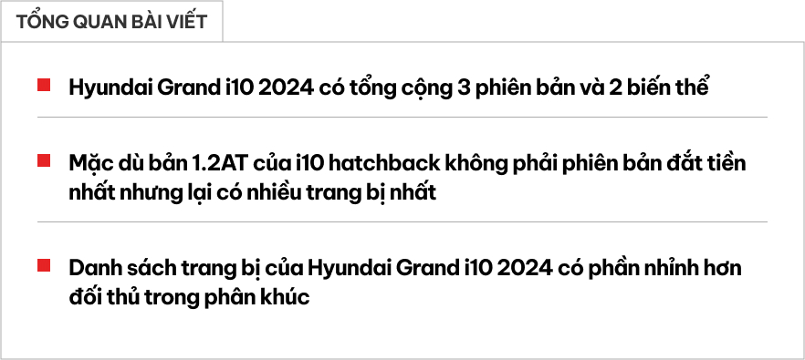 So sánh 6 bản Hyundai i10 2024: Chênh 75 triệu, xem bảng này để tìm ra đâu mới là bản hợp với bạn nhất- Ảnh 1.