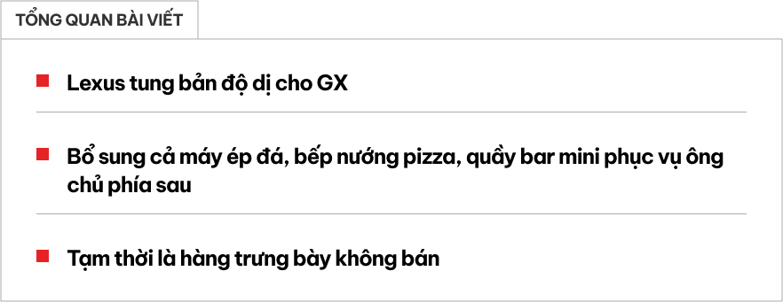 Sắp ra mắt Việt Nam, Lexus GX mới có thêm phiên bản dị: Lò nướng pizza, quầy bar phía sau- Ảnh 1.