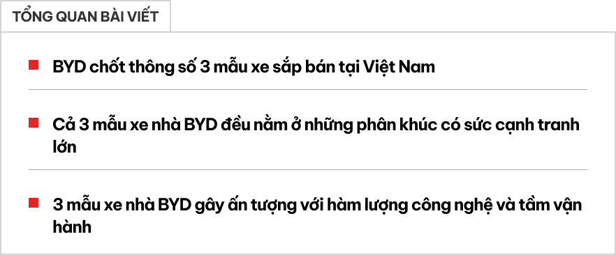 3 mẫu xe BYD chốt thông số tại Việt Nam: Trang bị đếm mỏi mắt, đa dạng phân khúc, CX-5, Camry phải dè chừng- Ảnh 1.