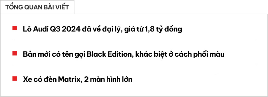 Audi Q3 2024 về đại lý: Giá từ 1,8 tỷ đồng, nhiều trang bị hiện đại đấu X1- Ảnh 1.