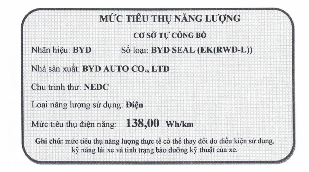 BYD Seal công bố mức tiêu thụ nhiên liệu của xe tại thị trường Việt- Ảnh 2.