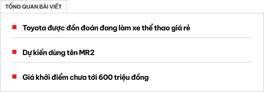 Đây có thể là dòng xe thể thao giá rẻ mới của Toyota: Tên gọi lấy của mẫu xe huyền thoại, giá ước tính quy đổi trên 500 triệu đồng- Ảnh 1.