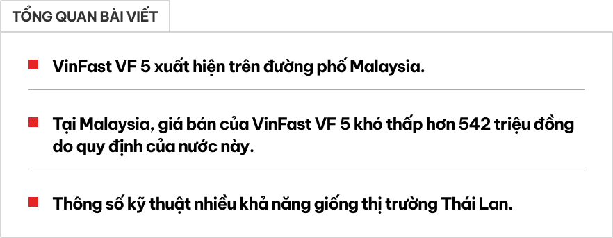 VinFast VF 5 chạy thử tại Malaysia: Tên khác, động cơ yếu hơn bản ở Việt Nam, mức giá đang gây xôn xao- Ảnh 1.
