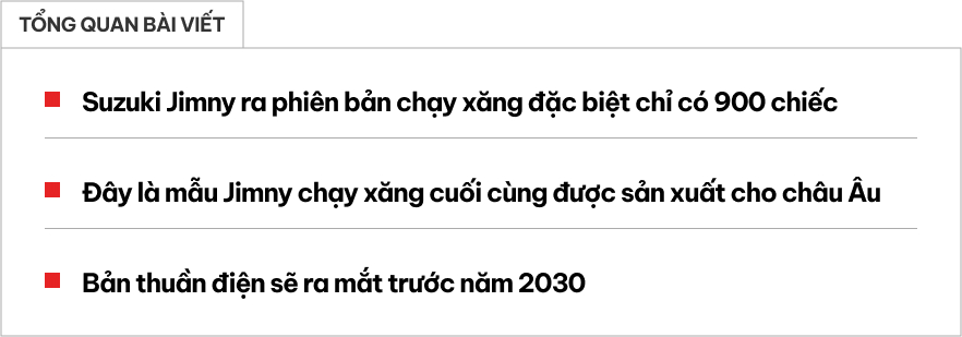 Suzuki Jimny động cơ điện không chỉ là 'kế hoạch': Ra bản xăng cuối cùng gửi lời tạm biệt, chỉ 900 chiếc, giá quy đổi 890 triệu- Ảnh 1.