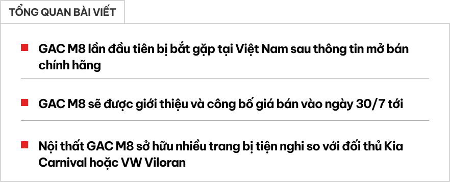 GAC M8 đầu tiên lộ diện tại Việt Nam: Mở bán cuối tháng 7 này, nội thất sang trọng vượt Carnival- Ảnh 1.