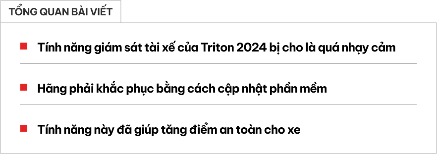 Mitsubishi Triton 2024 phải cập nhật phần mềm vì tính năng giám sát người lái ‘quá nhạy cảm’ gây tranh cãi- Ảnh 1.