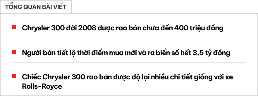 Rao Chrysler 300 giá chưa đến 400 triệu đồng, người bán chia sẻ: ‘Êm như Maybach, bao chạy đường xa’- Ảnh 1.