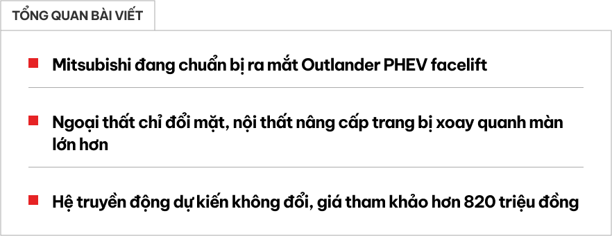 Mitsubishi Outlander PHEV 2025 lộ diện: Giữ nguyên động cơ, nâng cấp màn hình giải trí và pin, ra mắt tháng 10 tới, giá quy đổi dự kiến từ 822 triệu đồng- Ảnh 1.