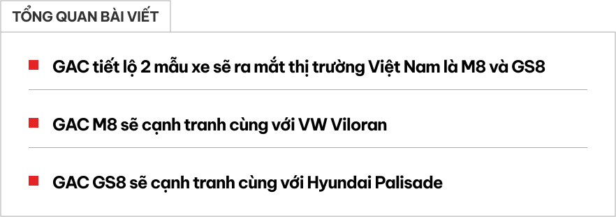 GAC xác nhận đưa 2 mẫu xe về Việt Nam: GS8 chung 'mâm' Palisade, M8 trông như Alphard với nhiều công nghệ hiện đại- Ảnh 1.