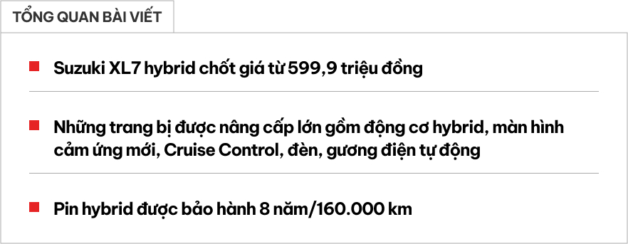 Suzuki XL7 hybrid ra mắt Việt Nam: Giá gần 600 triệu, có ga tự động, CarPlay không dây và nhiều điểm mới đấu Xpander Cross, Stargazer X- Ảnh 1.