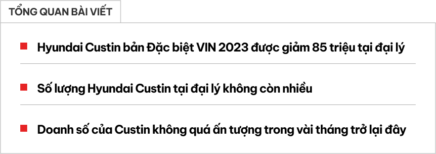 Hyundai Custin xả kho, giảm giá 85 triệu tại đại lý: Bản tầm trung còn 830 triệu đồng, tiệm cận Innova Cross tiêu chuẩn- Ảnh 1.