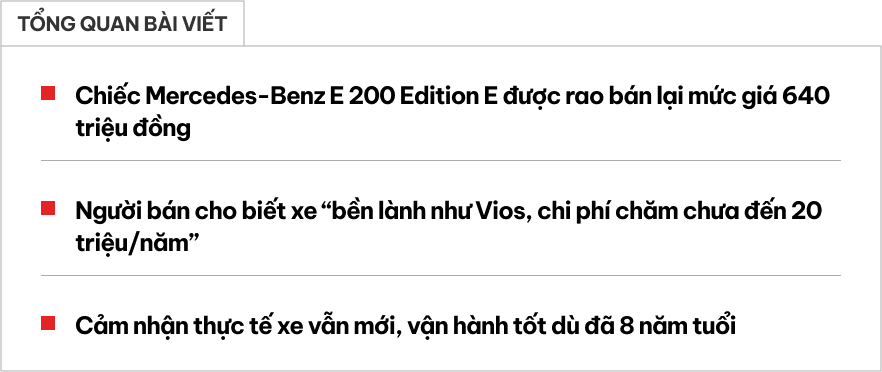 Rao Mercedes-Benz E 200 bản đặc biệt giá 640 triệu, người bán chia sẻ: ‘Bền như Vios, chăm chỉ hết 20 triệu/năm’- Ảnh 1.