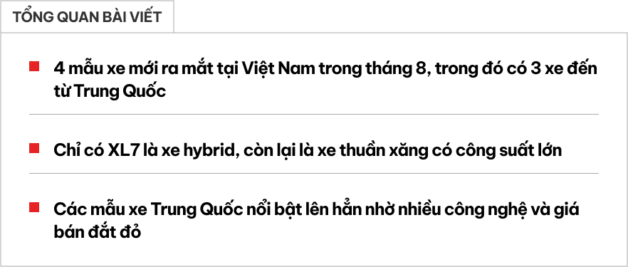 Loạt xe vừa ra mắt Việt Nam tháng 8: Có cả SUV, MPV, sedan, xe Trung Quốc áp đảo với động cơ mạnh, nhiều công nghệ- Ảnh 1.