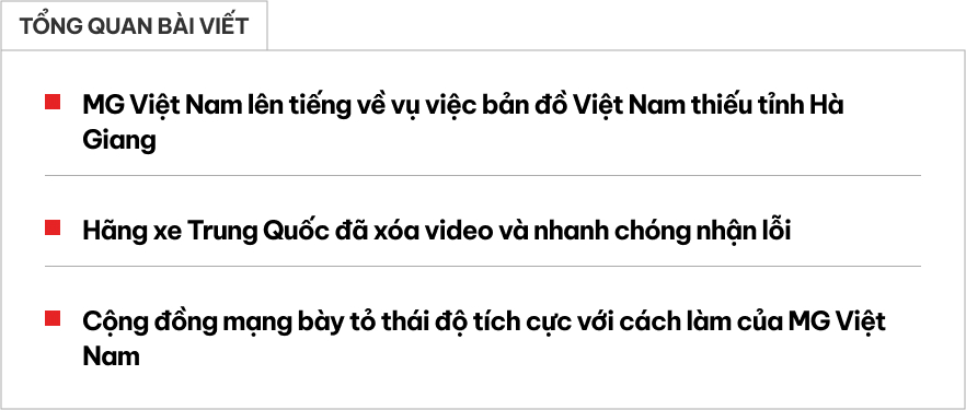 Vụ MG Việt Nam dùng bản đồ Việt Nam thiếu tỉnh Hà Giang: Hãng gỡ bỏ bài đăng, nhanh chóng nhận lỗi- Ảnh 1.