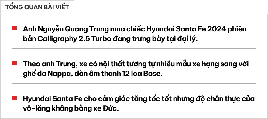 Mua Santa Fe đầu tiên Việt Nam, chủ xe nói: 'Sáng đang cà phê thấy tin ra mắt, chiều đến xem thấy thích nên chuyển tiền lấy luôn mẫu trưng bày'- Ảnh 2.