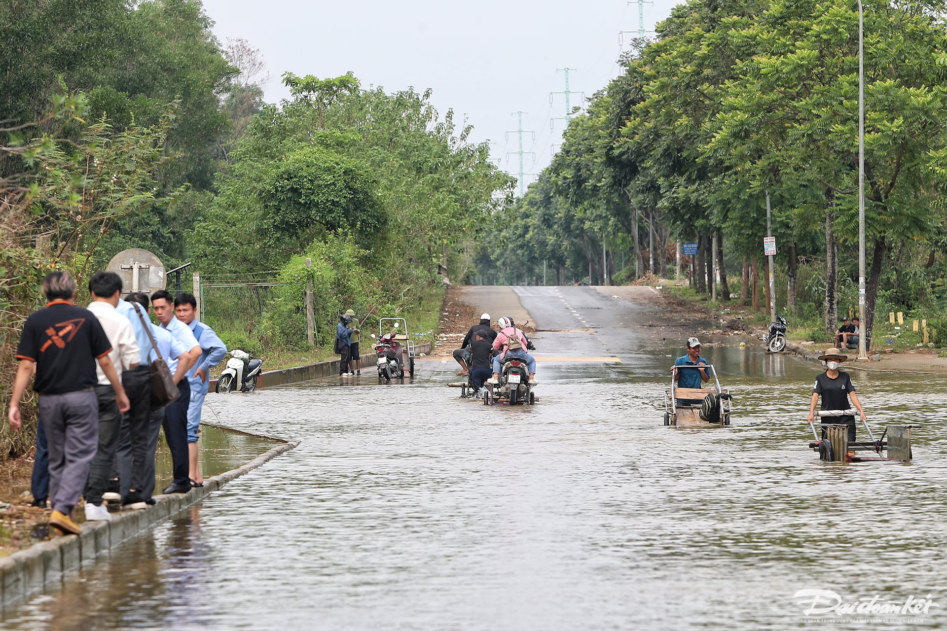 Hai tuần sau bão, người dân vẫn phải dùng xe bò vượt qua vũng ngập ở Đại lộ Thăng Long- Ảnh 10.