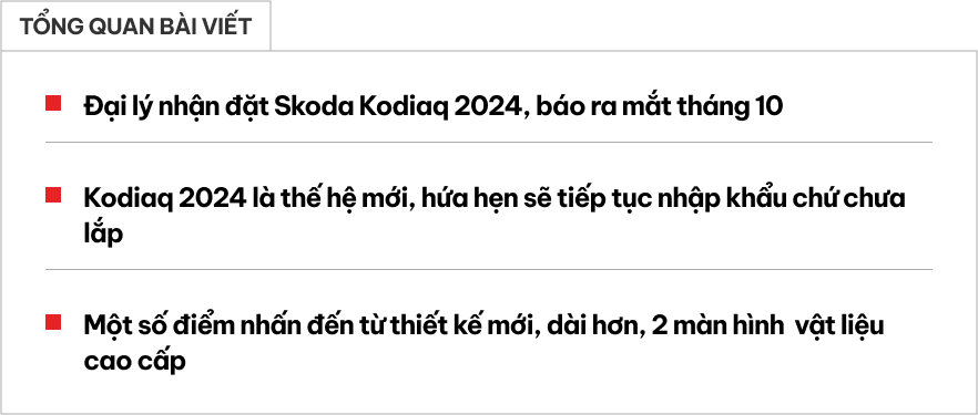 Skoda Kodiaq 2024 nhận cọc tại đại lý, hẹn về Việt Nam tháng sau: Dài hơn, 2 màn hình lớn, thêm công nghệ đấu Santa Fe- Ảnh 1.