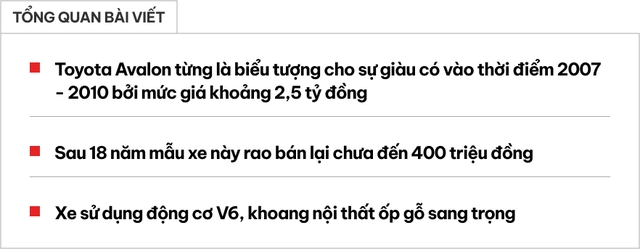 'Đàn anh' Toyota Camry rao bán lại chưa đến 400 triệu đồng: Từng là biểu tượng của giới nhà giàu Việt, động cơ V6 mạnh 268 mã lực- Ảnh 1.