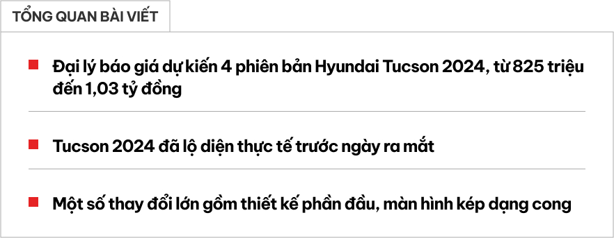 Lộ giá dự kiến 4 bản Hyundai Tucson 2024 sắp ra mắt Việt Nam: Thấp nhất 825 triệu, có máy dầu, AWD cạnh tranh CX-5- Ảnh 1.