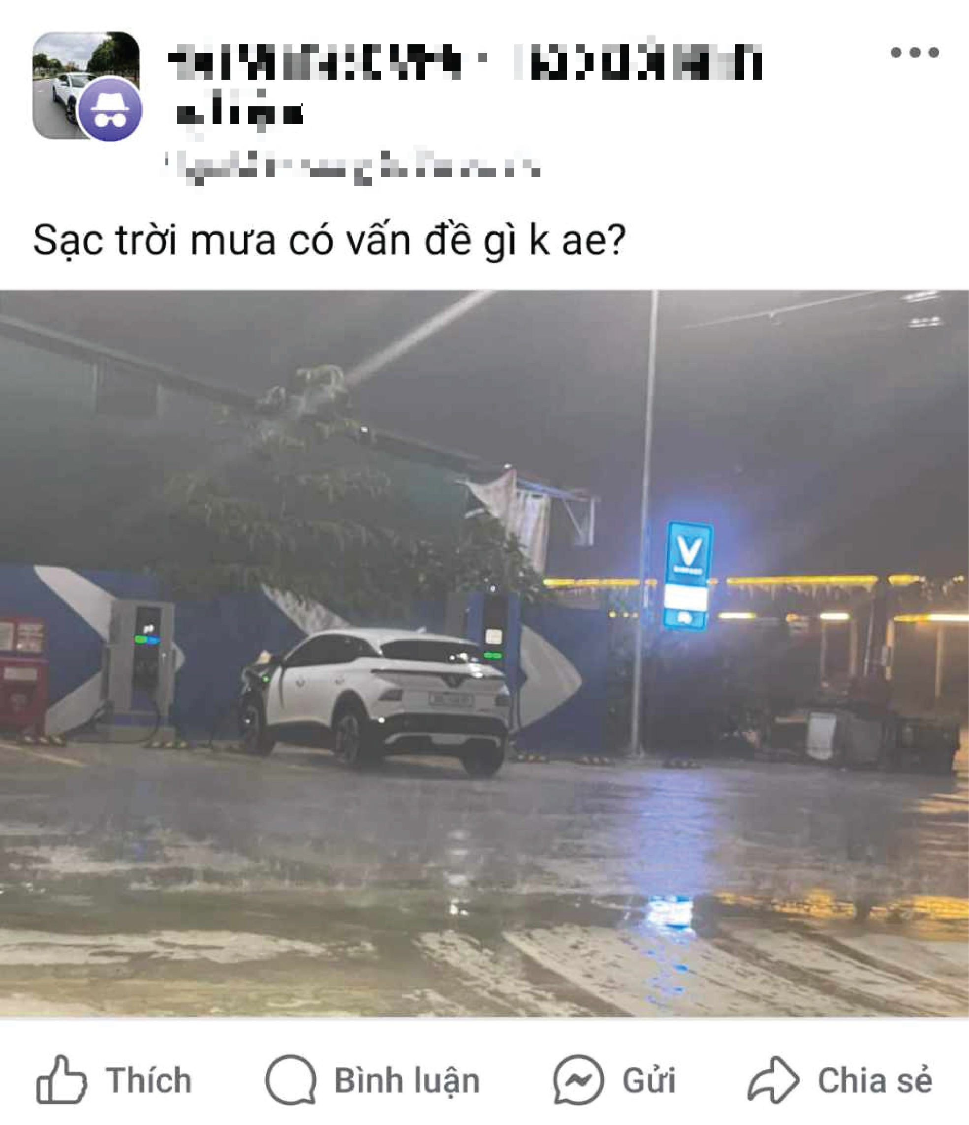 Lo lắng an toàn khi sạc xe điện dưới mưa bão, dân mạng nhận câu trả lời: 'Có 2 lỗi cực kì nghiêm trọng'- Ảnh 1.