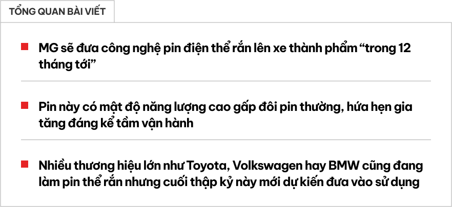 MG quyết đi trước BMW, Toyota, tung ra thị trường loại pin ‘cách mạng’ cho tầm vận hành cực khủng ngay năm sau- Ảnh 1.