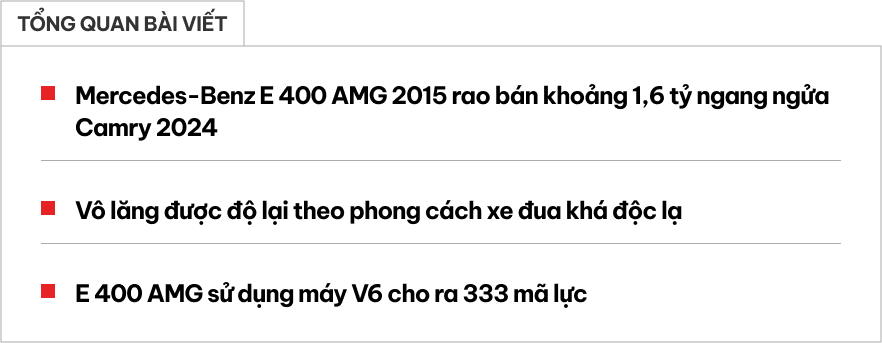 Hàng hiếm Mercedes-Benz E 400 AMG mui trần giá 1,6 tỷ ngang Camry mới: Ngoại thất độ nhẹ, thay vô lăng như xe đua F1- Ảnh 1.