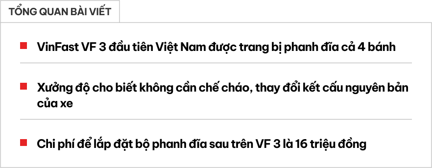 VinFast VF 3 đầu tiên tại Việt Nam độ phanh đĩa sau: Hết 16 triệu, không chế cháo hay khoan cắt, nhìn như zin- Ảnh 1.