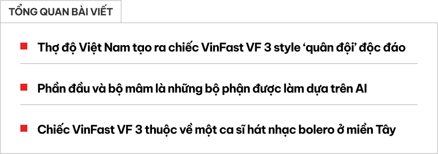 Cận cảnh VinFast VF 3 độ phong cách quân đội: Cản trước giống G 63, vô-lăng lấy cảm hứng từ phi thuyền, mặt ca-lăng và bộ mâm là hàng độc bản- Ảnh 1.