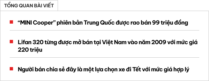 'MINI Cooper châu Á' ngang cỡ i10 rao bán rẻ như Honda SH, người rao khẳng định 'giá ngon cho xe đi Tết gọn nhẹ'- Ảnh 1.