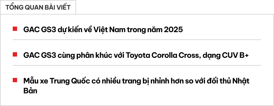 GAC GS3 dự kiến về Việt Nam ngay trong 2025: Cùng phân khúc Corolla Cross, mạnh 174 mã lực, có ADAS- Ảnh 1.