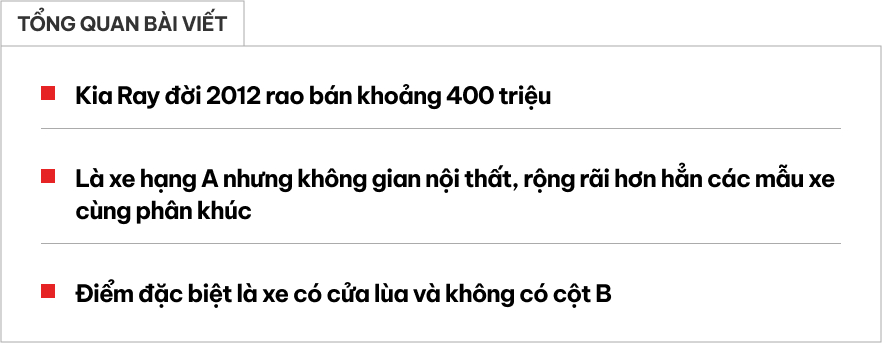 Kia Ray hàng hiếm giá gần 400 triệu: Đi khoảng 1.400km/năm, bé ngang Morning nhưng có cửa lùa như Carnival- Ảnh 1.