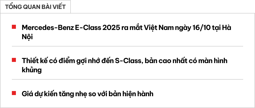 Mercedes-Benz E-Class thế hệ mới chốt lịch ra mắt thị trường Việt Nam ngay giữa tháng 10, có chi tiết 'ghi điểm' hơn S-Class- Ảnh 1.