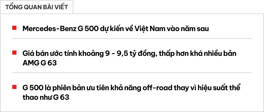 Dân chơi Việt thích ‘Mẹc G’ sắp có thêm lựa chọn rẻ hơn G 63: Giá tạm tính hơn 9 tỷ đồng, mạnh hơn 440hp, về nước năm sau- Ảnh 1. Dân chơi Việt thích ‘Mẹc G’ sắp có thêm lựa chọn rẻ hơn G 63: Giá tạm tính hơn 9 tỷ đồng, mạnh hơn 440hp, về nước năm sau- Ảnh 1.