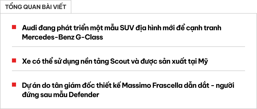 Audi tính làm SUV đấu G-Class, Defender, nhưng sẽ theo một hướng khác biệt- Ảnh 1. Audi tính làm SUV đấu G-Class, Defender, nhưng sẽ theo một hướng khác biệt- Ảnh 1.