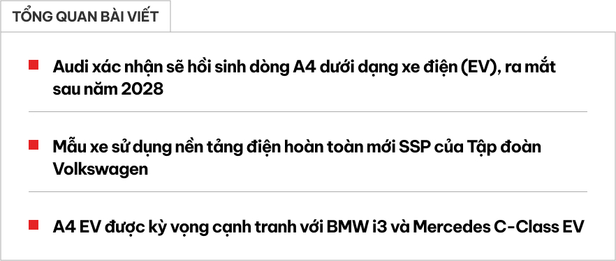 Audi A4 đời mới sẽ "lột xác" từ trong ra ngoài: Đổi thành xe điện, nội thất có thể đi ngược ‘trend’ với C-Class, 3 Series- Ảnh 1.