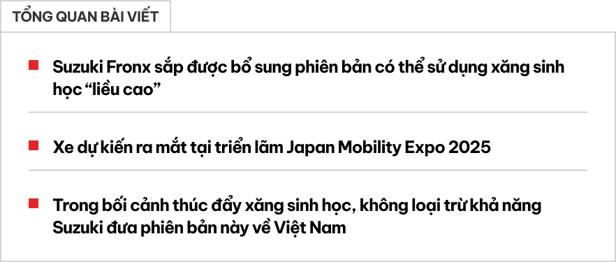 Suzuki Fronx bản này về Việt Nam thì không ngán E10: Sử dụng được cả xăng sinh học 'liều cao'- Ảnh 1. Suzuki Fronx bản này về Việt Nam thì không ngán E10: Sử dụng được cả xăng sinh học 'liều cao'- Ảnh 1.