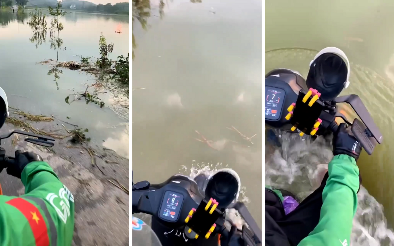 Tứ bề là nước, tài xế vẫn vô tư chở khách 