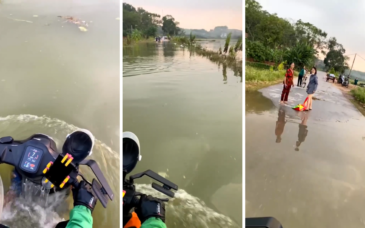 Tứ bề là nước, tài xế vẫn vô tư chở khách 