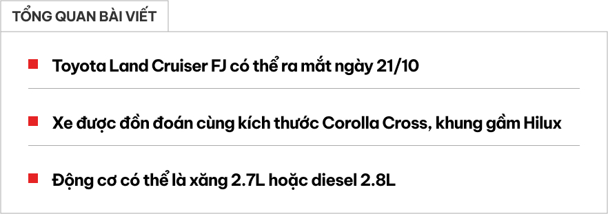 Toyota Land Cruiser bản mini dễ ra mắt tuần sau: Cùng cỡ Corolla Cross, hầm hố kiểu Prado, có cơ hội về Việt Nam nhờ một yếu tố- Ảnh 1.