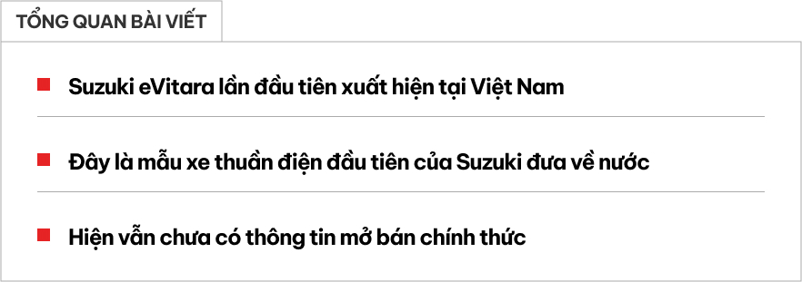 Suzuki eVitara bất ngờ xuất hiện tại Việt Nam: SUV thuần điện đi được tối đa 500km/lần sạc- Ảnh 1.