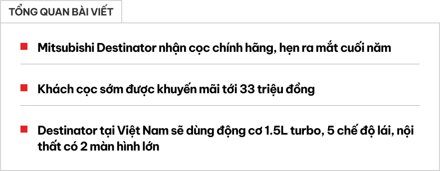 Mitsubishi Destinator chốt ra mắt Việt Nam cuối năm kèm thông tin ‘hot’: Khuyến mãi hàng chục triệu đồng, máy turbo, có chế độ lái đặc biệt- Ảnh 1.