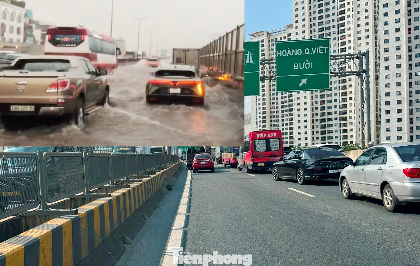 Rác bịt kín miệng hố ga khiến đường trên cao Vành đai 3 cứ mưa lớn là 'biến thành sông'- Ảnh 2.