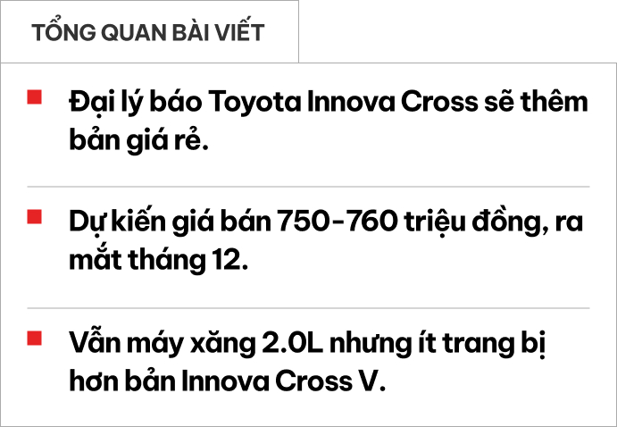 Đại lý báo Toyota Innova Cross sắp có bản 'giá rẻ': Dự kiến 750-760 ...