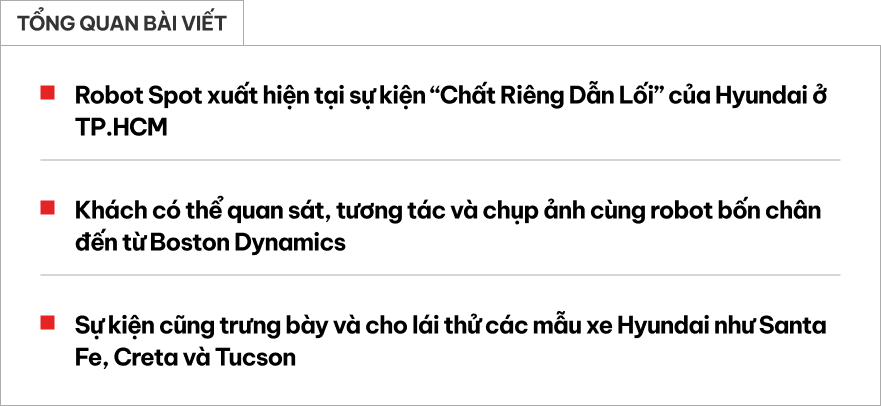 Robot Spot xuất hiện giữa dàn SUV nhà Hyundai: Tương tác với khán giả, trang bị camera 4K và đèn LED- Ảnh 1. Robot Spot xuất hiện giữa dàn SUV nhà Hyundai: Tương tác với khán giả, trang bị camera 4K và đèn LED- Ảnh 1.