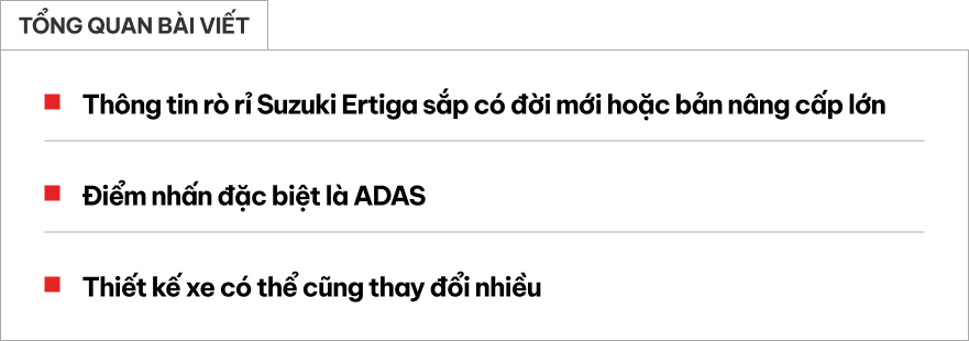 Rộ tin Suzuki Ertiga sắp nâng cấp lớn: Thiết kế mới, có ADAS, trở lại Việt Nam sẽ tăng sức cạnh tranh trước Xpander- Ảnh 1.