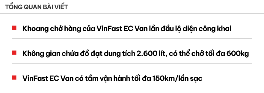 Lộ ảnh không che khoang chở hàng VinFast EC Van: Dung tích 2.600 lít, tải trọng 600kg, không có cửa lùa- Ảnh 1.