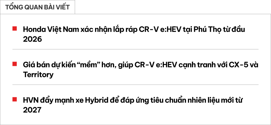 Honda Việt Nam dừng nhập, chuyển lắp ráp toàn bộ CR-V, muốn bán bản e:HEV ngang bản xăng- Ảnh 1. Honda Việt Nam dừng nhập, chuyển lắp ráp toàn bộ CR-V, muốn bán bản e:HEV ngang bản xăng- Ảnh 1.